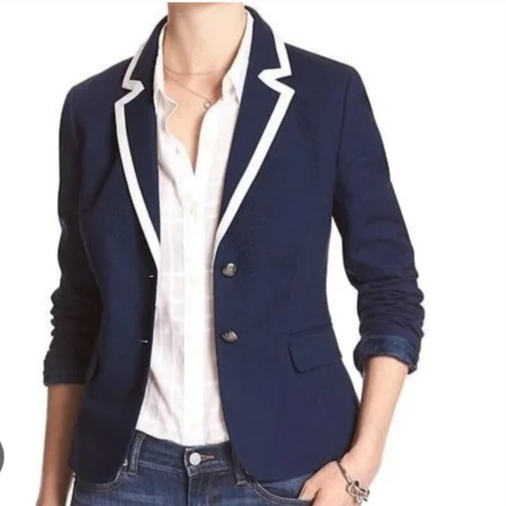 Banana Republic Navy Blue Blazer with White Trim Preppy Academia